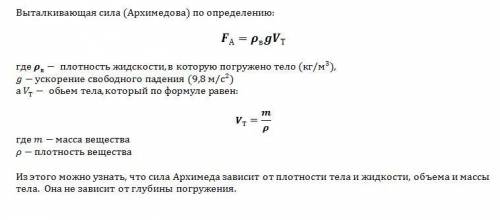 От каких величин зависит архимедова сила и от чего независет