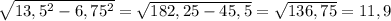 \sqrt{13,5^{2}-6,75 ^{2}}= \sqrt{182,25-45,5}= \sqrt{136,75} = 11,9