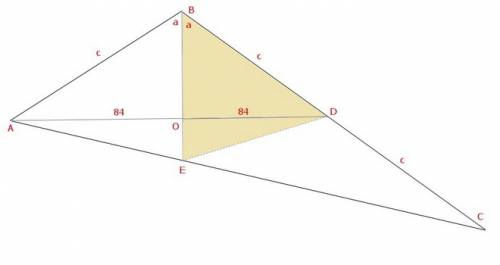 Втреугольнике abc биссектриса be и медиана ad перпендикулярны и имеют одинаковую длину равную 168 на