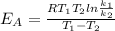 E_A = \frac{RT_1T_2ln \frac{k_1}{k_2} }{T_1 - T_2}