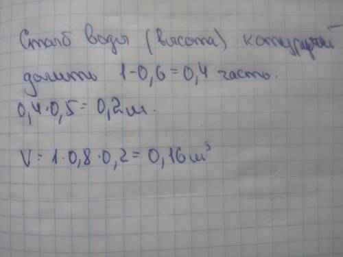 Аквариум прямоугольной формы наполнен водой до 0.6 его высоты. длина аквариума 1 м ширина 0,8 м и вы