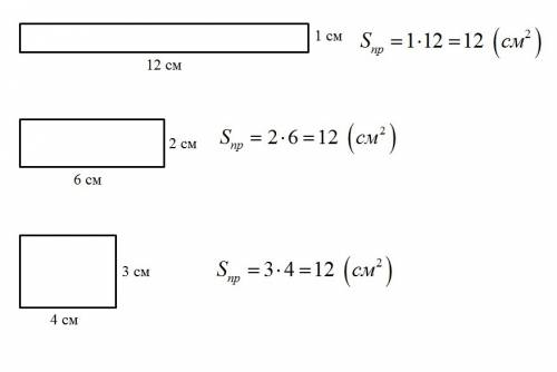 Построй прямоугольник, площадь которого 12 кв. см.