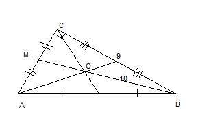 Впрямоугольном треугольнике авс угол с –прямой, вс=9. медианы треугольника пересекаются в точке о, о