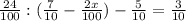 \frac{24}{100} :( \frac{7}{10} - \frac{2x}{100} )- \frac{5}{10}= \frac{3}{10}