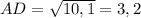 AD= \sqrt{10,1} =3,2