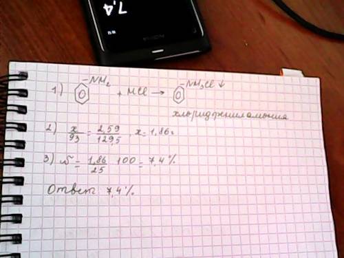 Найти массовую долю анилина в растворе 25г, если при пропускании выпал белый осадок m = 2,59г. ответ
