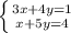 \left \{ {{3x+4y=1} \atop {x+5y=4}} \right.