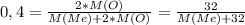 0,4= \frac{2*M(O)}{M(Me)+ 2*M(O)} = \frac{32}{M(Me)+ 32}