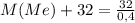 M(Me)+32= \frac{32}{0,4}