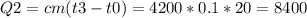 Q2=cm(t3-t0)=4200*0.1*20=8400