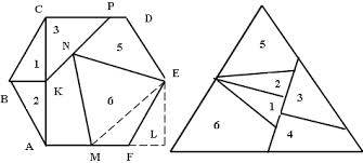 Как разрезать шестиугольник на 6 равносторонних треугольников
