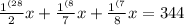 \frac{1^{(28} }{2} x+\frac{1^{(8} }{7}x+\frac{1^{(7} }{8}x=344