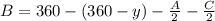 B=360-(360-y)-\frac{A}{2}-\frac{C}{2}