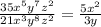 \frac{35 x^{5} y^{7} z^{2} }{21 x^{3} y^{8} z^{2} } = \frac{5 x^{2} }{3y}