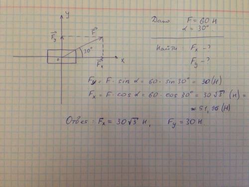 Сила f, приложенная к телу, направлена под углом a=30° к горизонтальной поверхности. модуль этой сил