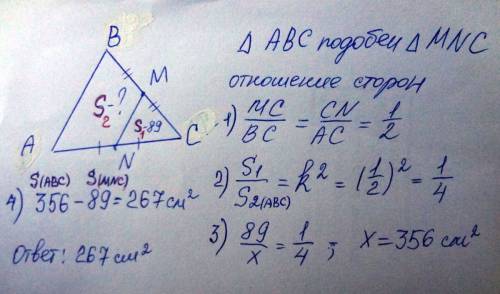 Втреугольнике abc отмечены середины m и n сторон bc и ac соответственно. площадь треугольника cnm ра