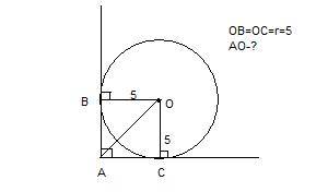Впрямой угол а вписана окружность с центром в точке о. в и с- точки касания окружности со сторонами