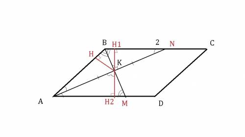 Биссектрисы углов а и д параллелограмма авсд пересекаются в точке к. найдите площадь параллелограмма