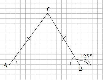 Втреугольнике abc ac=bc. внешний угол при вершине b равен 125. найдите угол c. ответ дайте в градуса