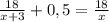 \frac{18}{x+3}+0,5=\frac{18}{x}