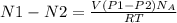 N1-N2={ \frac{V(P1-P2)N_{A} }{RT} }