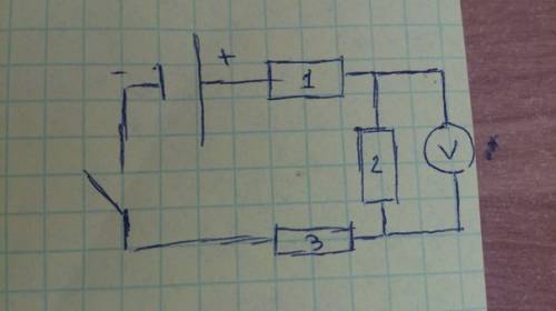 Три , сопротивления которых: r1 = 3 ом, r2 = 6 ом, r3 = 9 ом, соединены последовательно. вольтметр,