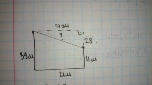 В21м одна от другой растут две сосны.высота одной 39м а другой 11м.найдите расстояние в метрах между