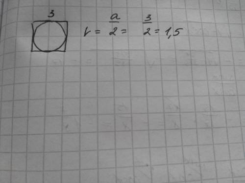 Уменя завтра экзамен найдите радиус окружности вписанного в кдарат стороной 3 см