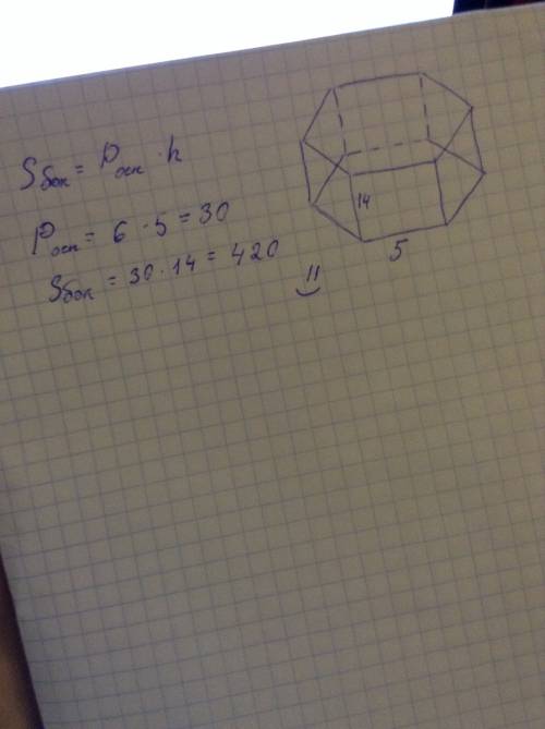 Найдите площадь боковой поверхности правильной шестиугольной призмы, сторона основания которой равна