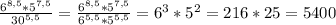 \frac{6^{8,5}*5^{7,5}}{30^{5,5}} = \frac{6^{8,5}*5^{7,5}}{6^{5,5}*5^{5,5}} =6^3*5^2=216*25=5400