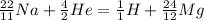 \frac{22}{11} Na+ \frac{4}{2} He= \frac{1}{1} H+ \frac{24}{12} Mg