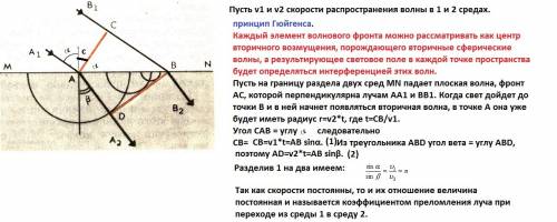 Вывести закон преломления света на основе принципа гюйгенса.