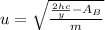 u= \sqrt{ \frac{ \frac{2hc}{y} - A_{B} }{m} }