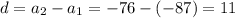 d=a_2-a_1=-76-(-87)=11