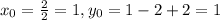 x_{0} = \frac{2}{2} =1, y_{0}=1-2+2=1