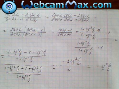 Доказать тождество sin2α-2sinα/sin2α+2sinα=-tg² α/2