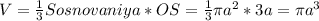 V= \frac{1}{3} Sosnovaniya*OS= \frac{1}{3} \pi a^{2} *3a= \pi a^{3}