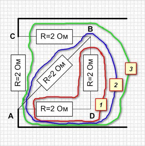 Схема представляет собой проволочный квадрат с одной диагональю.сопротивление каждой из сторон квадр