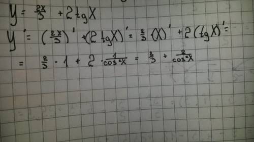 Найти производную функции y=2x/3+2tgx