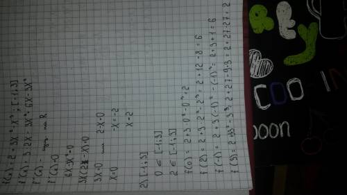 Найти наибольшее и наименьшее значение функции на отрезке f(x)=2+3x^2-x^3. [-1; 3]