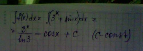 Найдите все первообразные функции: f(x)=3^x+sinx