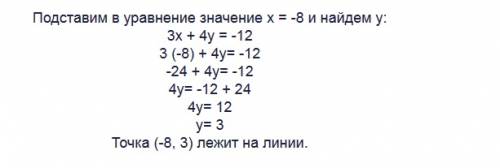 Какая точка лежит на линии 3x + 4y = -12?