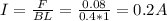 I= \frac{F}{BL} = \frac{0.08}{0.4*1} =0.2A