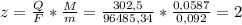 z = \frac{Q}{F} * \frac{M}{m}= \frac{302,5}{96 485,34} * \frac{0,0587}{0,092} = 2