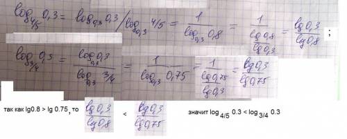 Сравнить числа log 0,3 по основанию 4/5 и log 0,3 по основанию 3/4 как можно побыстрее!