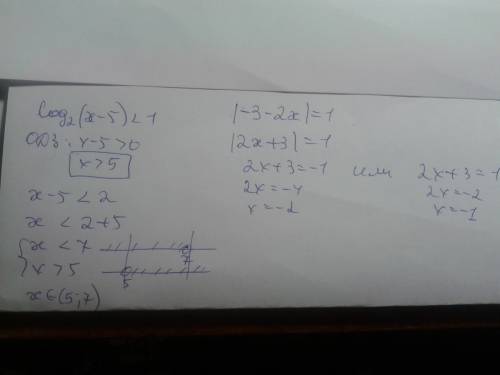 Log2 (x-5)< 1 |-3-2x|=1 3-5i/5-3i