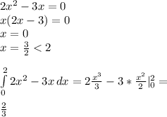 2x^2-3x=0\\ x(2x-3)=0\\ x=0\\ x=\frac{3}{2}