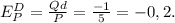 E^D_P= \frac{Qd}{P}= \frac{-1}{5} =-0,2.&#10;