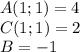 A(1;1)=4\\&#10;C(1;1)=2\\&#10;B=-1