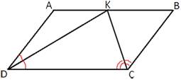 Биссектрисы углов c и d параллелограма abcd пересекаются в точке k стороны ab.докажите что k- середи